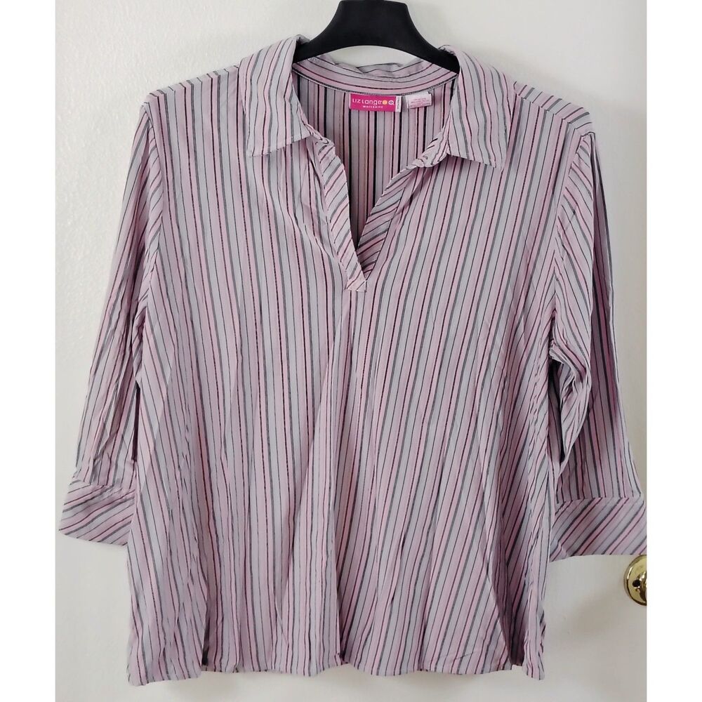 Liz Lange XXL pink grey stripe stretch women's 3/4 sleeve maternity top - Picture 7 of 9